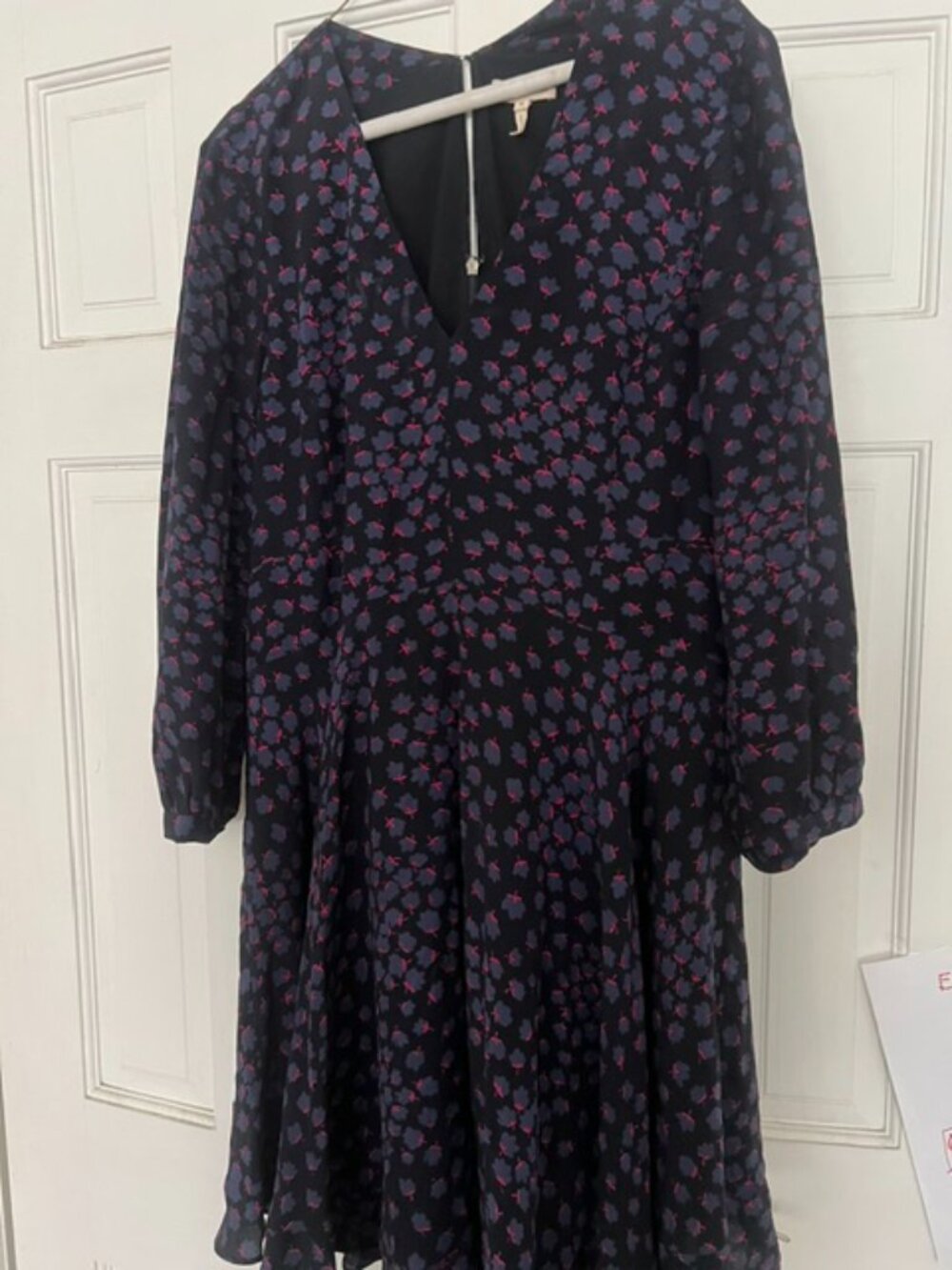 Rebecca Taylor Purple Silk Geometric Floral Print Long Sleeved Dress, Size 10